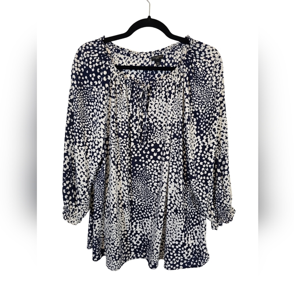 Talbots XLP Navy White Floral Peasant Blouse